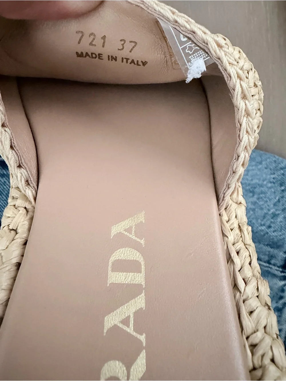 Prada Cream Raffia Slide Espadrilles with Blush Insole